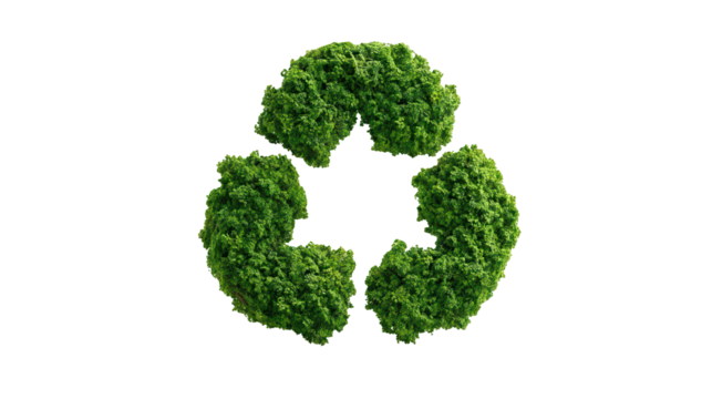 Green foliage forming a recycling symbol eco friendly nature, isolated on transparent background, perfect cutout, PNG