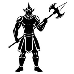 Obraz premium Warrior with a horned helmet and a double bladed axe