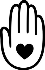 Obraz premium Human hand with heart silhouette symbol. Charity, volunteering, social support design element. Cute hand drawn vector illustration.
