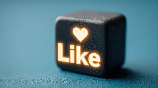 Close-up view of a thumb pressing a glowing heart icon on a smartphone block