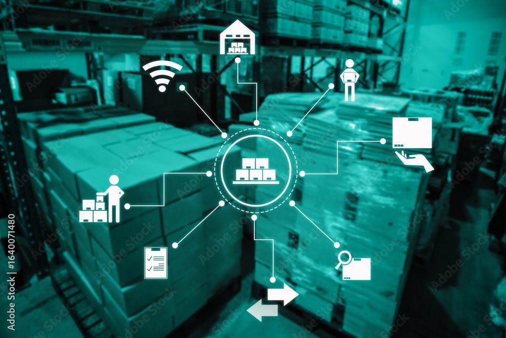 Poster smart warehouse management system with innovative internet of things technology to identify package 