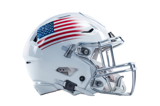 American Football Helmet Patriotic Design White Helmet USA Flag, isolated on transparent background, perfect cutout, PNG - Powered by Adobe