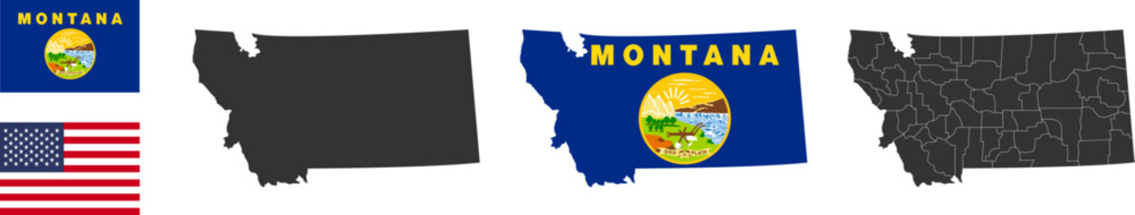 Montana state of USA. Montana flag and territory. States of America territory. Separate states. Vector