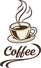 A stylized coffee design with steam cup saucer and bold lettering