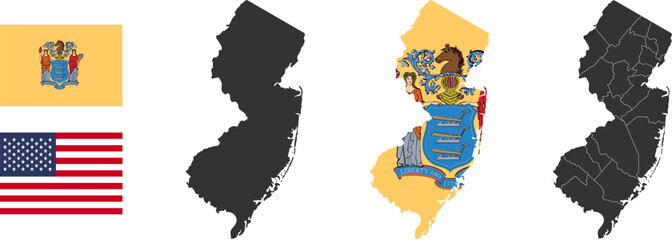 New Jersey state of USA. New Jersey flag and territory. States of America territory. Separate states. Vector