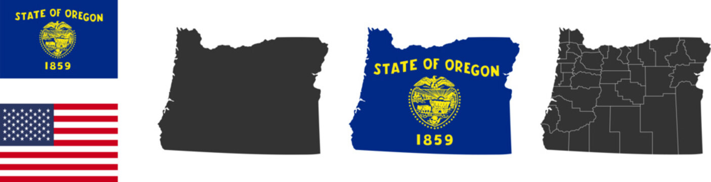 Oregon state of USA. Oregon flag and territory. States of America territory. Separate states. Vector