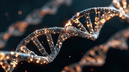Stunning illuminated DNA helix model shimmering with golden light, representing genetic science, molecular biology, and life's intricate code