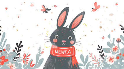 Cheerful Happy New Year 2023 Bunny Sign Celebration Illustration for Greeting Cards