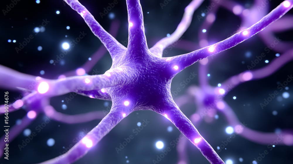 Poster glowing neural connections intertwine in a vibrant display of purple hues. this futuristic setting i