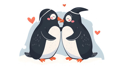 Playful Penguins Embrace with Love, Joyful Antarctic Wildlife Affection Illustration
