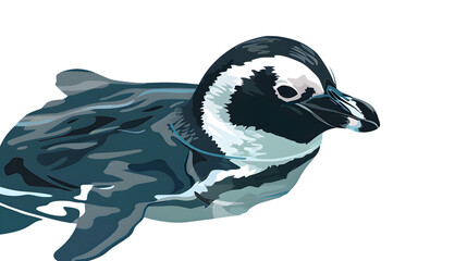 Adorable Baby Penguin Swimming in Clear Blue Water - EPS10 Vector Illustration