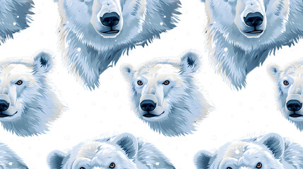 Head Polar Bear Seamless Pattern - Arctic, Wildlife, Nature Background Design