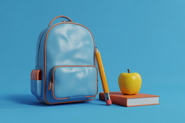 Blue backpack yellow pencil orange book school supplies