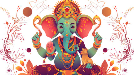 Divine Hindu God Ganesha with Rat Detailed Illustration for Spiritual Artwork