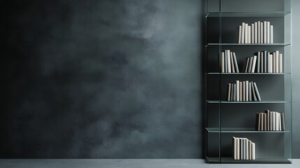Bookshelf books interior design shelf reading home decor furniture library style bookcase knowledge | empty png screen perfect for personalized branding