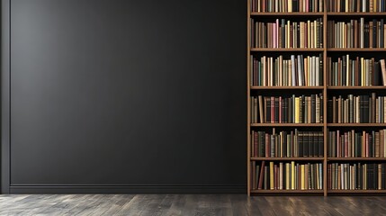 Bookshelf books library interior wall background wooden shelves knowledge literature reading study room vintage | empty png screen perfect for personalized branding