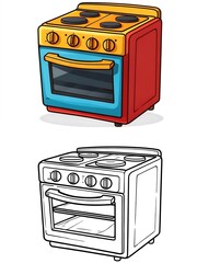 Cartoon Colorful Stove and Oven Illustration