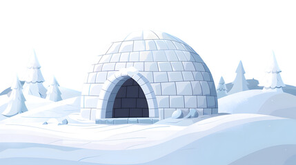 Winter Wonderland: Stunning Igloo Ice House Illustration in High Winter Scene