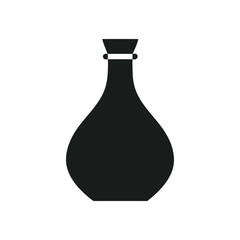 Black silhouette of antique bottle with cork and smooth edges on white background