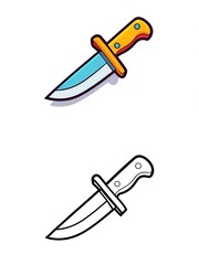 Cartoon Hunting Knife Vector Illustration and Outline