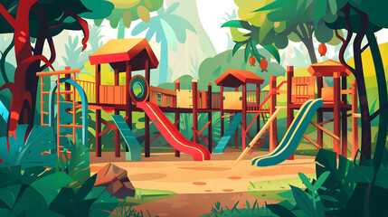 Vibrant Jungle Gym Illustration in Modern Style for Playground Design Inspiration