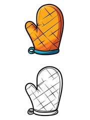 Cartoon Oven Mitt: Colored and Outline Illustration