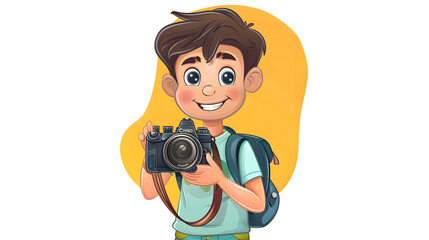 Professional Kid Boy Camera Cartoon Illustration | Creative Photography Concept