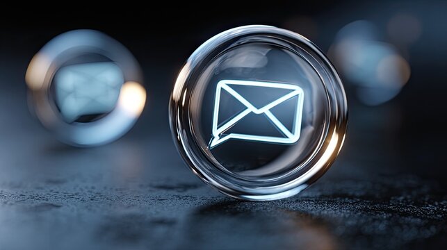 Secure digital message icon glowing within a sleek glass sphere, symbolizing modern communication and data exchange.