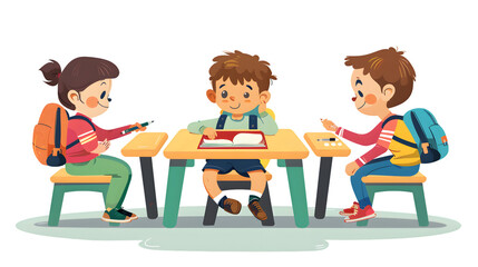 Happy Kid Boy Students Participating in Table Illustration