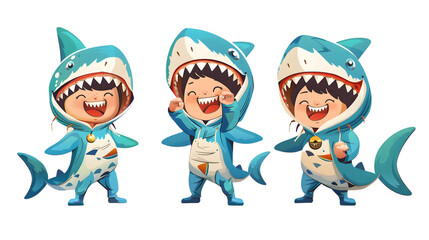 Playful Kids in Shark Costumes - Cute and Fun Illustration for Children's Activities