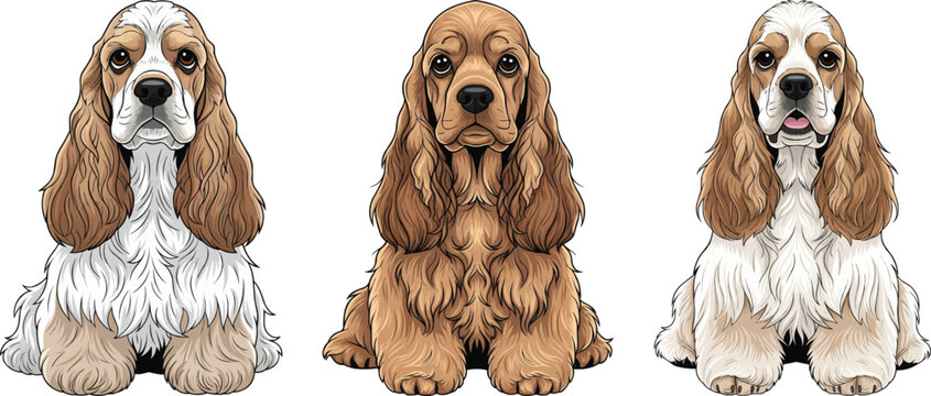 American Cocker Spaniel Dog sitting front view vector illustration