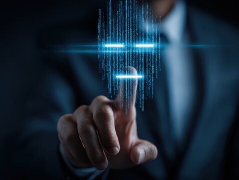 Business man using digital chatbot Artificial Intelligence (AI) with hacking and stop alert. cyber attack network, spyware or Malicious software. Technology cyber security and cybercrime.