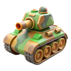 Cartoon camouflage tank toy isolated on transparent background