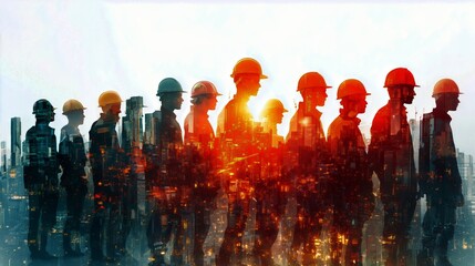 Construction Workers Collaborating on a Project With Protective Gear at a Building Site During Daylight.