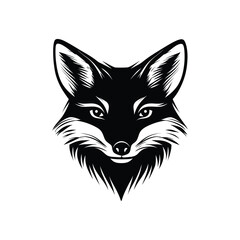 Obraz premium Black and white illustration of a fox head on white background