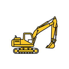 Yellow excavator, construction equipment, side profile, digging machine, heavy machinery.