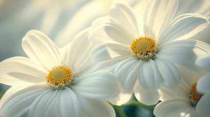 Tranquil white flowers with vibrant yellow centers create serene and calming atmosphere, perfect for nature lovers and floral enthusiasts