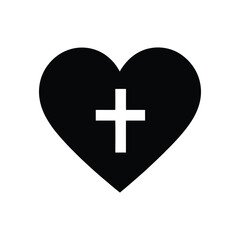 Obraz premium Black heart with white cross icon on white background design