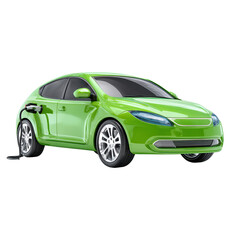 Obraz premium Green Electric Car Charging Sustainable Energy Eco Friendly Vehicle, isolated on transparent background, perfect cutout, PNG