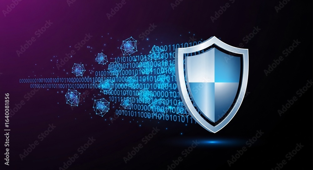 Poster cybersecurity shield digital data protection and network security