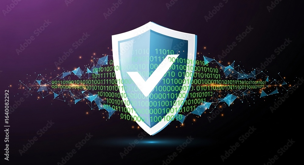 Poster cybersecurity shield data protection and digital security