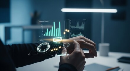 Futuristic Smartwatch Interface Data Visualization on Wearable Tech