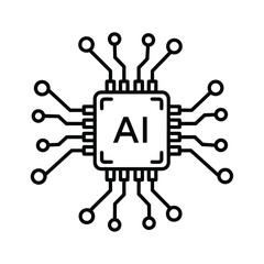 Vector art of ai chip with radiating connections, representing artificial intelligence and advanced technology, isolated on white background