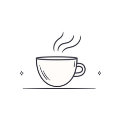Minimalistic steam mug icon on white background, coffee cup illustration