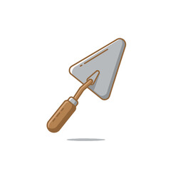 Cartoon illustration of a construction or gardening hand trowel with a wooden handle.