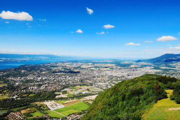 View of Geneva surroundings from the top of Mount Salève.