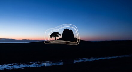 Obraz premium Capturing the Enchanting Silhouette of Ancient Ruins Under a Twilit Sky