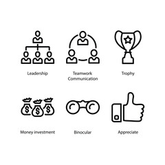 Fototapeta premium Leadership, Teamwork Communication, Trophy, Money investment, Binoculars, Appreciate, icon