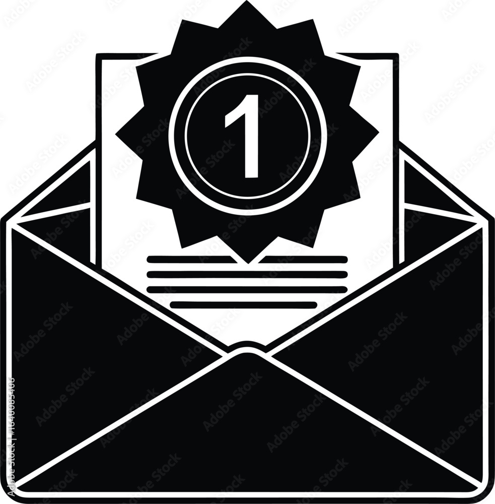 Aufkleber vector art of an envelope with a notification for a new email message received in the inbox for comm