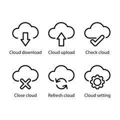 Cloud download, upload, Check, Close, Refresh, setting, icon